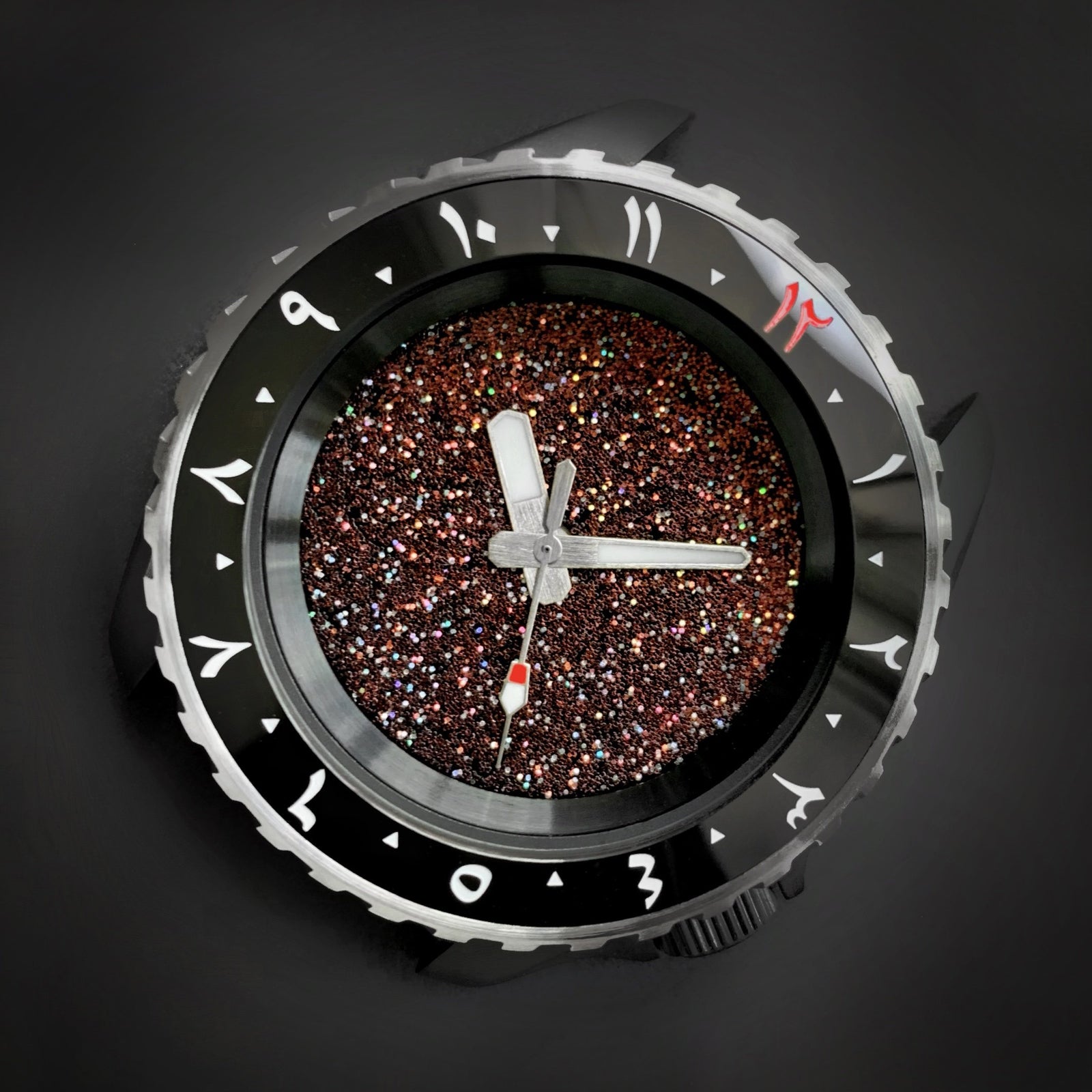 Ceramic Insert - 007 Arabic Dual Time Black Red "12"