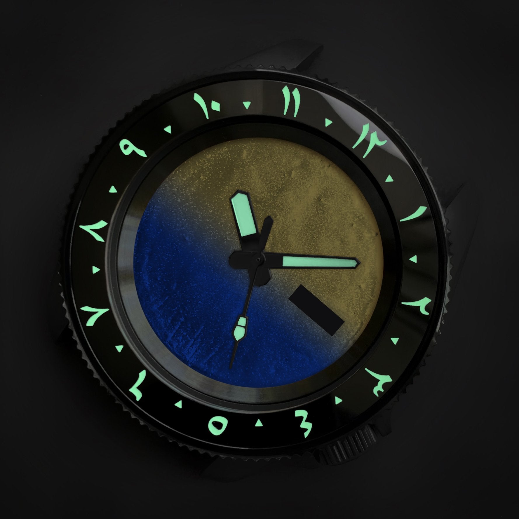 Ceramic Insert - 007 Arabic Dual Time Black - Luminous Green