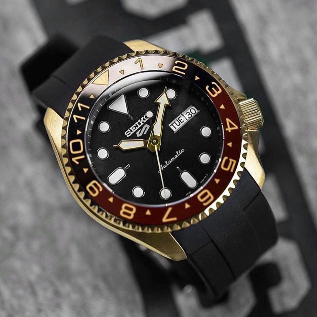 Ceramic Insert 007 Dual Time Root Beer X Gold DLW WATCHES