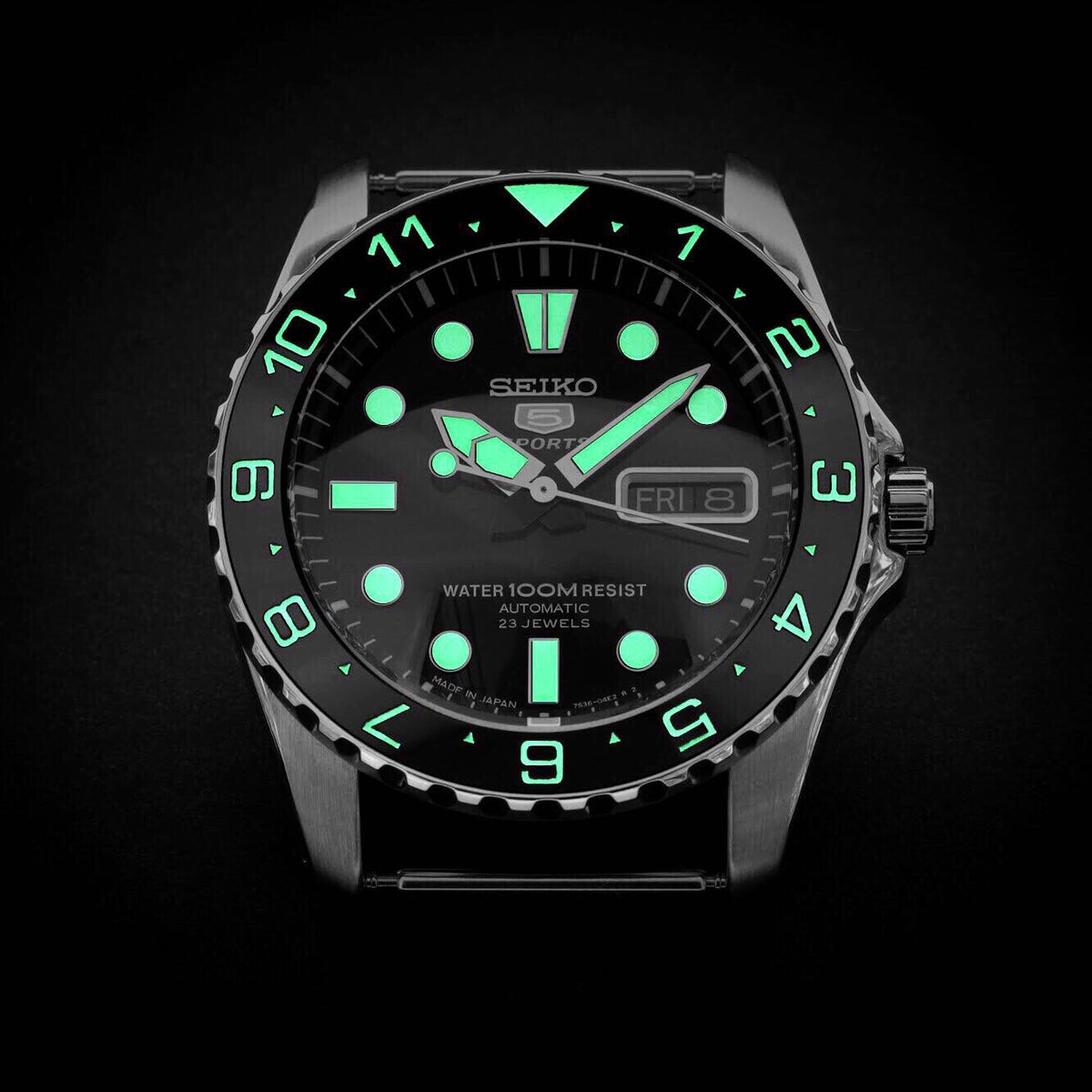 Ceramic Insert - Urchin Dual Time Black - Luminous Green