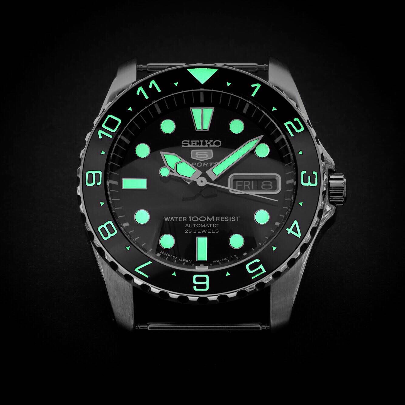Ceramic Insert - Urchin Dual Time Black - Luminous Green