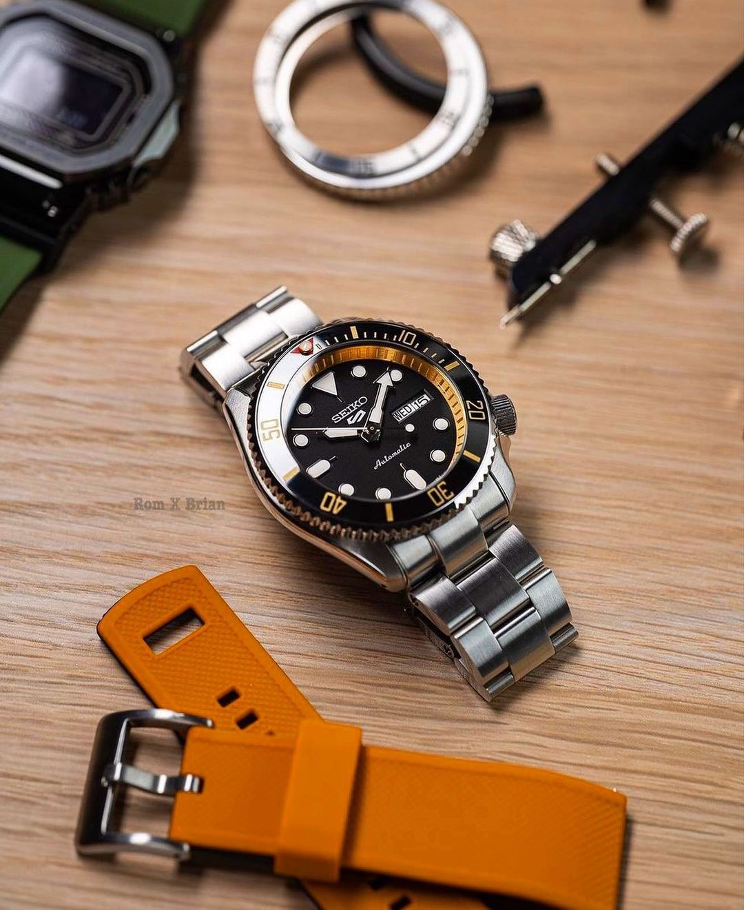 Chapter Ring - SKX007/SRPD - Brushed Gold w Engraved Markers