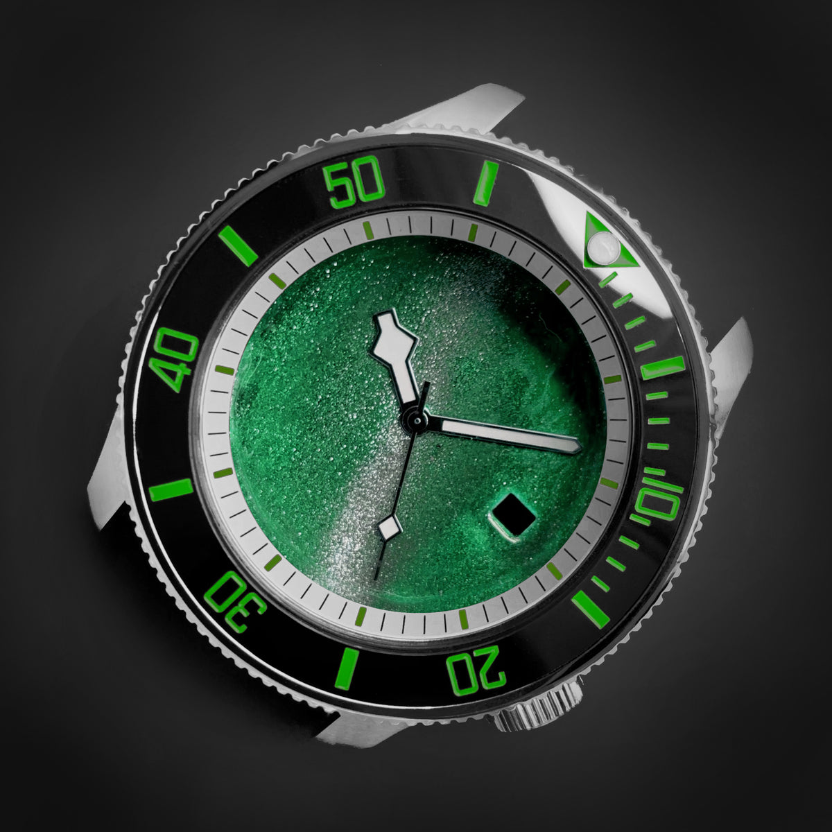 Chapter Ring - SKX007/SRPD - Matt Silver w Markers (Green)